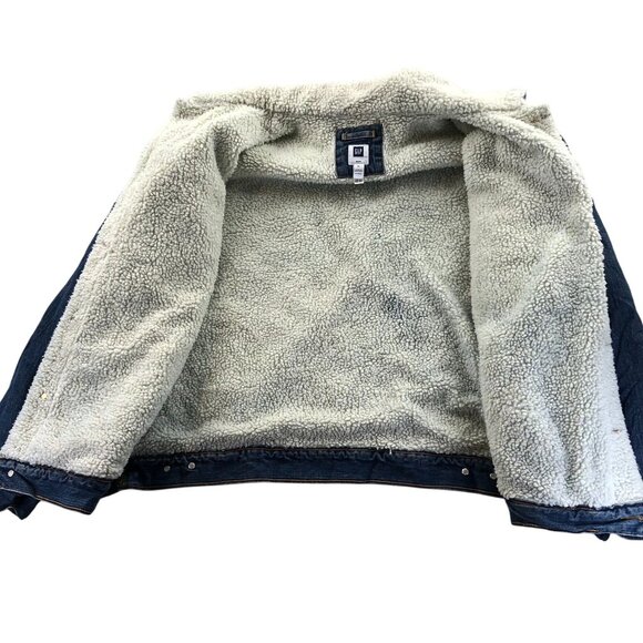Gap Mens Jean Jacket Size XL Blue Denim Sherpa Lined Collared Button Up Cozy - Picture 3 of 14
